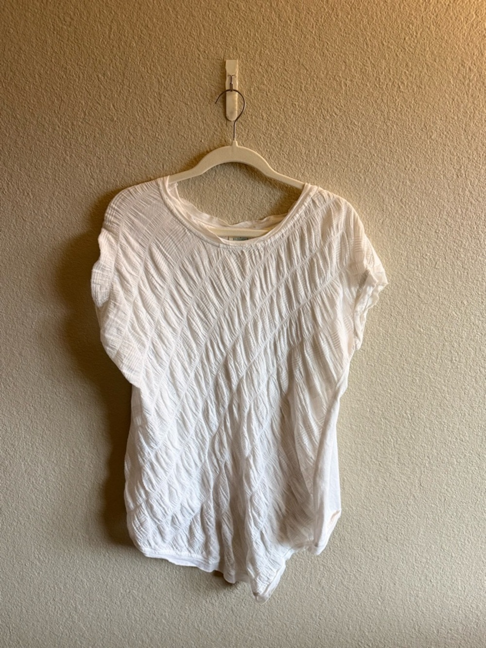 Sundance Women's XL White Textured Short Sleeve Asymmetrical Front Cotton Top - Picture 8 of 8